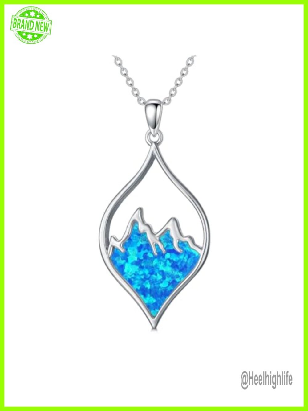 925 Sterling Silver Blue Opal Mountain Pendant Necklace Nature Jewelry Gift